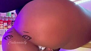 Horny ebony wife Ms Bulma in kitchen panties wet pussy squirting big tits show