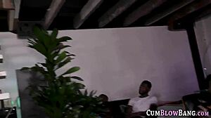Blowbang babe's mouth overflows with cum during intense facial gangbang session