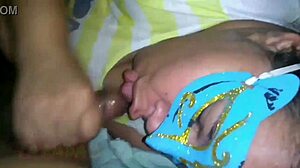 Puta with deepthroat gagging on cock in lingerie hairy pussy facial cumshot swallow.