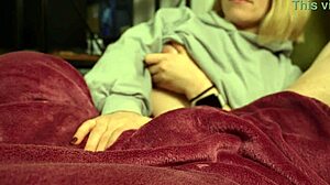watching tv led to her femdom handjob on my huge cock with ruined orgasm mess