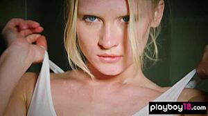 Wanna see petite Ukrainian blonde Gerda Rubia flash her tiny shaved tits mid-workout?