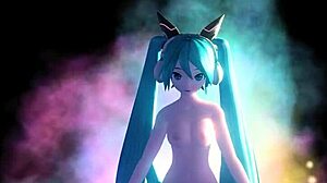 Hatsune Miku strips FULL NUDE in Odds&Ends Project Diva mod, big tits goddess exposed completely