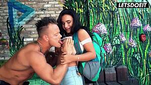 busty russian backpacker horny fucks hostel staff cowgirl cumshot