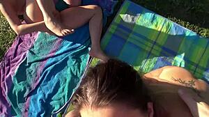 Slutty swingers share throbbing cocks outdoors for messy facials?
