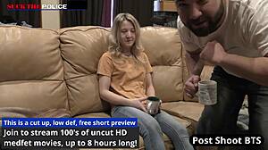 Blonde Stacy Shepard gags on cock during welfare check
