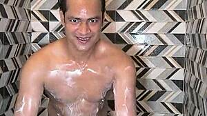 Beautiful housewife dances seductively before muscular stud's cum in mouth bathroom pounding