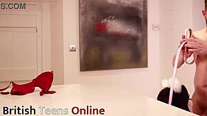 Collared British 18 year old goth nerd gets bent over desk fucked hard in kitchen by neighbor