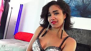 Licking petite teen's natural tits in casting