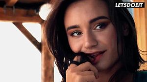 busty russian backpacker horny fucks hostel staff cowgirl cumshot