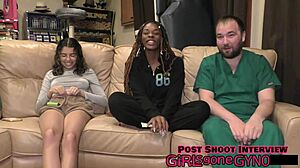 Black Nurse in Latex Gapes Shaved Pussy for Patient's Anal Fingering Humiliation