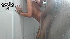 Shower sex creampie with busty carioca bombshell
