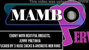 brazilian ebony jenny pretinha's perfect huge tits bounce on three monster cocks dap