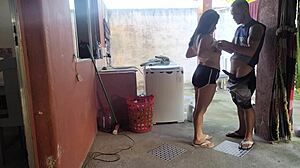wife's out so horny maid can't resist my hard cock