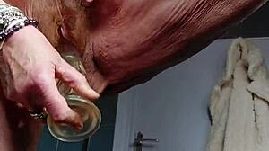 damn oma stuffs that dildo deep in her hairy german granny pussy over and over