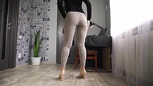 Office milf teases coworkers flashing ass in tight trousers