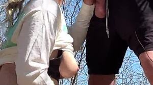 amateur couple caught pounding big tits milf bent over in forest