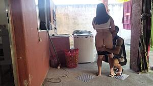 wife's out so horny maid can't resist my hard cock