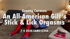 Granny carmen screams orgasm from all-american gilf toy licking and dildo pounding