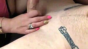 Milfy mama milks uncut cock on fat lactating tits