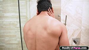 Petite blonde begs stepbro to fuck her shaved pussy in shower