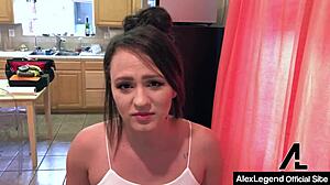 alex more's hairy big pussy and clit get landlord alex legend's monster cock pounding in kitchen pov with gaping deepthroat