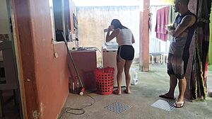 wife's out so horny maid can't resist my hard cock