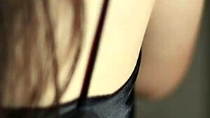 Sexy Indian Girl Teases in Black Satin Minidress