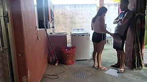 wife's out so horny maid can't resist my hard cock