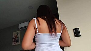 Best friend's Latina girlfriend in miniskirt lets me touch then milks my load