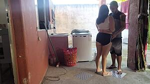 wife's out so horny maid can't resist my hard cock