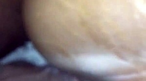 shaved chocolate ebony pussy bent over doggystyle for monster bbc creampie