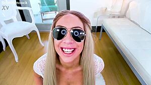 sunny chase no-hands huge cock blowjob cum swallow!