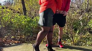 mother-in-law grips my cock tight while i pee outdoors