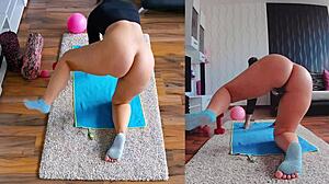 naughty curvy milf naked ass spread yoga workout throbs your cock