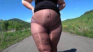 mature bbw nylon heels public walk big ass fetish