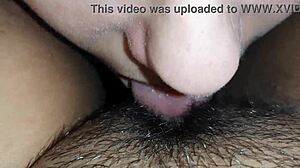 Lesbian Couple's Close-Up Lick Fest on Hairy Wet Pussy and Clit