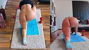 naughty curvy milf naked ass spread yoga workout throbs your cock