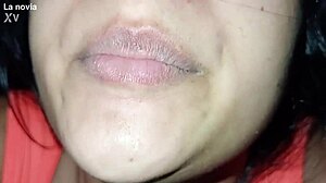 close-up latina deepthroat gag on huge cock swallows lover's milk on valentine's day
