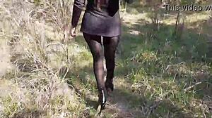 high heels strut through forest in pantyhose 👠🌲