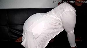 whoa, sexy fiery ebony milf teases from living room chair!