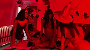 witch nuns scissor and lick in halloween demon lesbian orgy