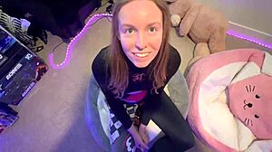 Blonde babe's shaved pussy takes monster cock creampie pov bubble butt