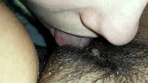 Lesbian Couple's Close-Up Lick Fest on Hairy Wet Pussy and Clit