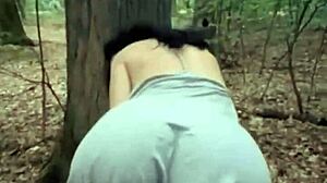 latina bends over for huge cock facial cumshot on big ass in forest