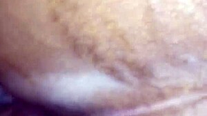 shaved chocolate ebony pussy bent over doggystyle for monster bbc creampie