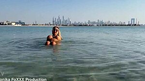 Monika Fox Swims Naked in Sea Then Walks Beach Free