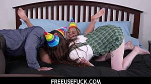 stepdad freeuses hot teen stepsisters in birthday threesome?