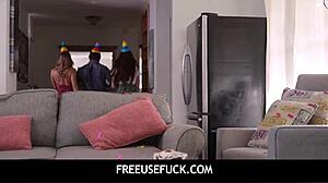 stepdad freeuses hot teen stepsisters in birthday threesome?