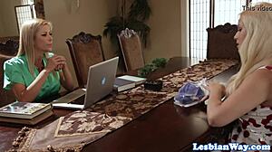 stockinged les milf smothers beauty's face in hot facesitting session