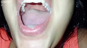 close-up latina deepthroat gag on huge cock swallows lover's milk on valentine's day